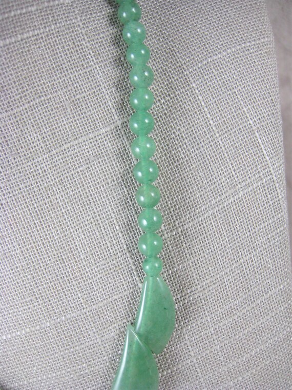 Green JADITE (?) Necklace - Heart and Beads - Nat… - image 3