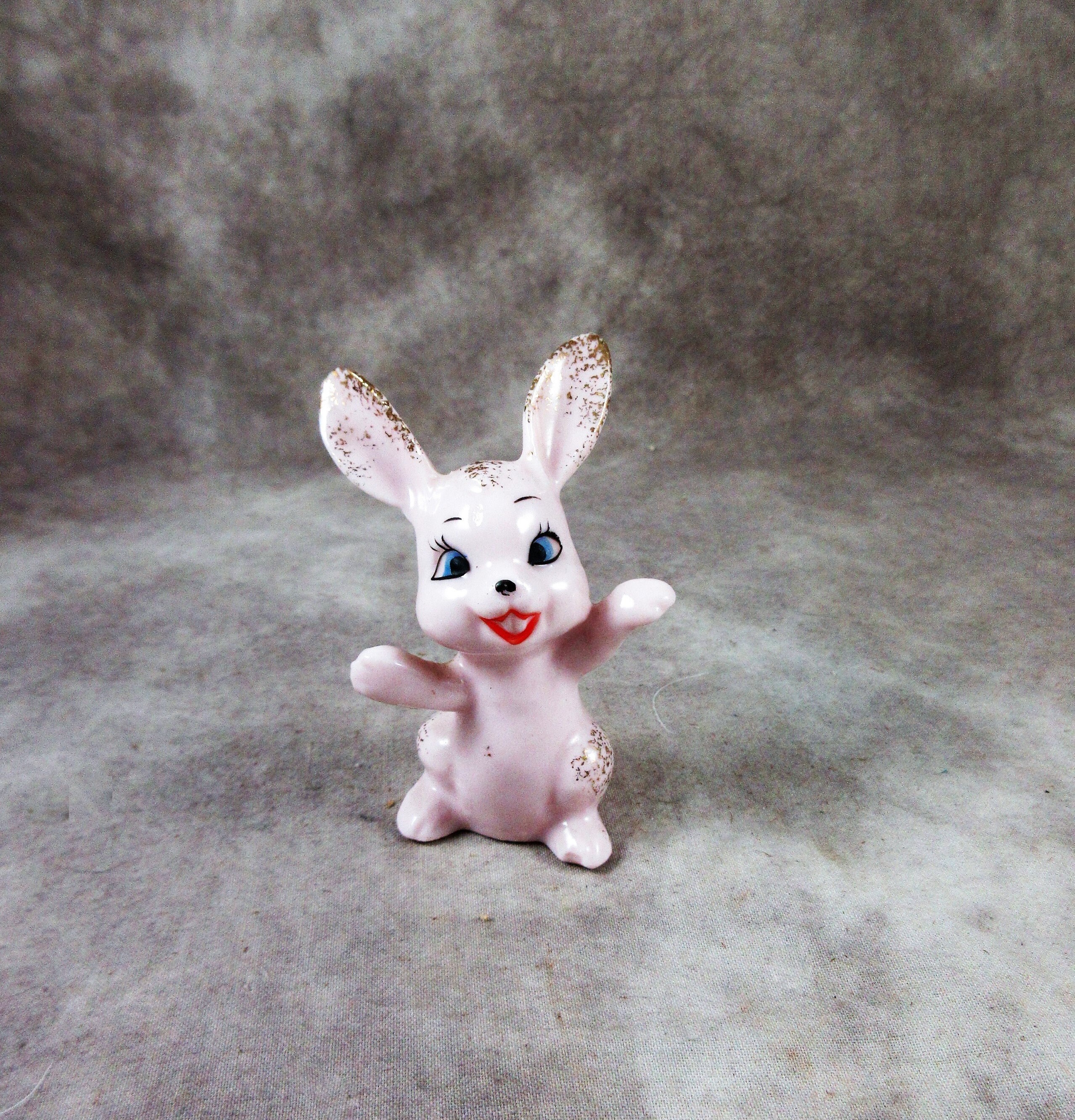 Ceramic Pink Bunny Rabbit - Vintage Big Eared - Gold