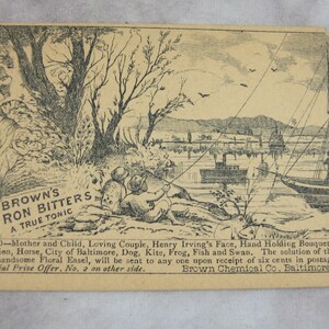 1880s Puzzle Trade Card - Brown's Iron Bitters - Victorian Hidden Object Advertising Card