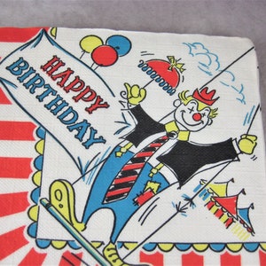 1960s Napkins Happy Birthday 15 Unused new Old Stock Clown Circus Big Top Large Paper Party Napkins image 3