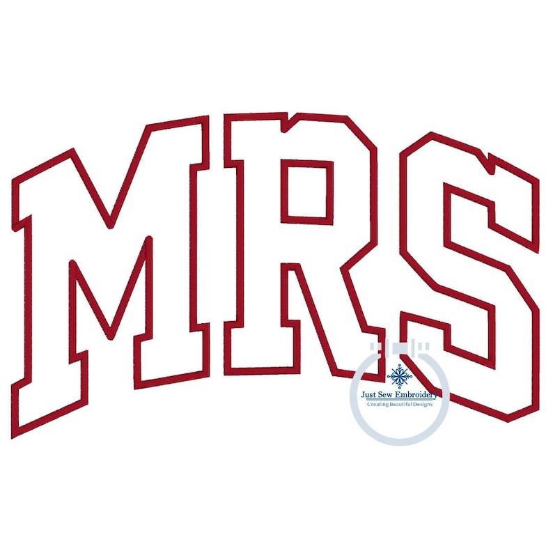 MRS Applique Embroidery Arched Design Academic Font Satin Edge Stitch ...