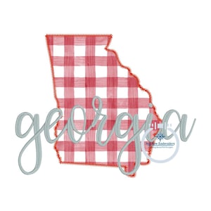 GA Georgia State Applique ZigZag Stitch with Script Overlap Embroidery Design Four Sizes 5x7, 6x10, 7x12, and 8x12 Hoop