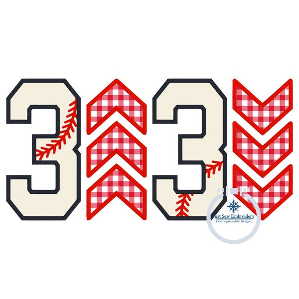3 Up 3 Down Baseball Applique Satin Edge Machine Embroidery Design Four Sizes 5x7, 8x8, 6x10, and 7x12 Hoop
