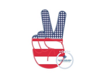 Peace Sign Two Color Applique Embroidery Design Machine Embroidery ZigZag Stitch July 4 4th of July Independence 5x7, 6x10, and 8x12 Hoop