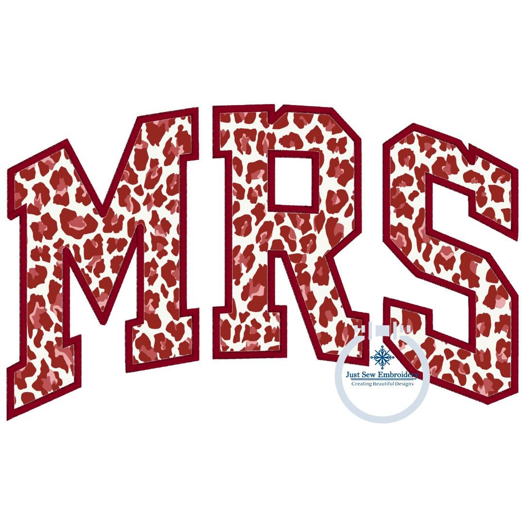 MRS Applique Embroidery Arched Design Academic Font Satin Edge Stitch ...