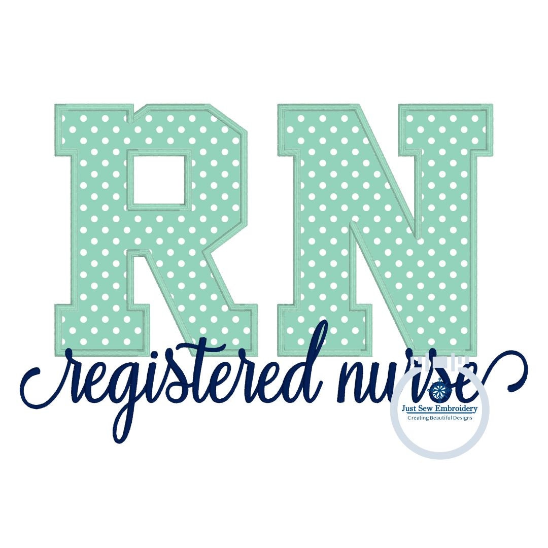 RN Registered Nurse Satin Applique Embroidery Satin Script Nursing