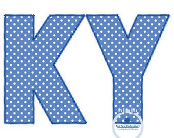 Apliques de bloque KY Bold, bordado, diseño Kentucky, puntada en zigzag, tamaño único, aro de 8 x 12 pulgadas