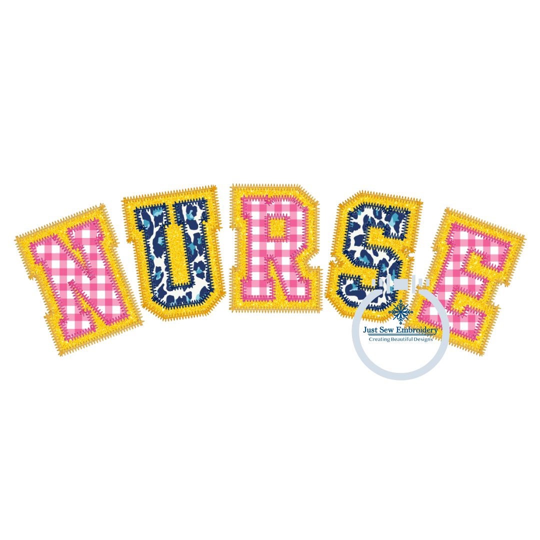 NURSE Arched Double Zigzag Applique Embroidery Nursing Nurses