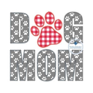 Dog Mom Paw Print Two Color Applique Embroidery Design Machine Embroidery ZigZag Stitch Dog Lover 8x8 Hoop