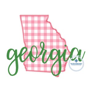 GA Georgia State Applique ZigZag Stitch with Script Overlap Embroidery Design Four Sizes 5x7, 6x10, 7x12, and 8x12 Hoop