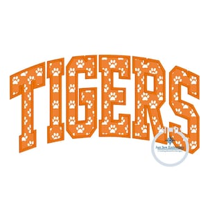 TIGERS Embroidered Applique Arched Satin Stitch Design Machine Embroidery Four Sizes 5x7, 6x10, 8x8, 8x12 Hoop