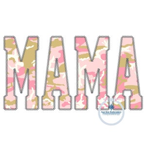 MAMA Diamond Stitch Applique Embroidery Machine Design Varsity Font Mother's Day Gift Five Sizes 5x7, 8x8, 9x9, 6x10, and 7x12 Hoop