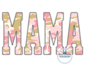 MAMA Diamond Stitch Applique Embroidery Machine Design Varsity Font Mother&#39;s Day Gift Five Sizes 5x7, 8x8, 9x9, 6x10, and 7x12 Hoop