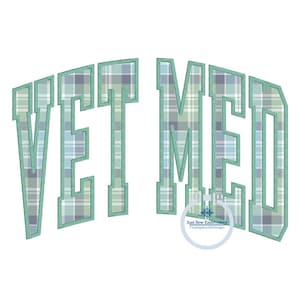 May include: A green and blue plaid design with the text "VET MED" in a large, bold font. The text is outlined in a darker green color. The design is perfect for a veterinary clinic or animal lover.