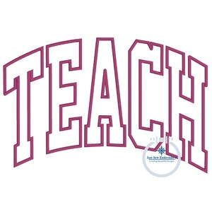 May include: A pink outline of the word "TEACH" in a bold, blocky font style. The word is arched slightly, with the "A" in the center.