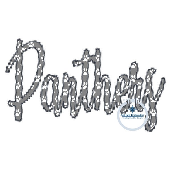 PANTHERS Script Applique Embroidery Zigzag Edge Design Four Sizes 5x7, 8x8, 6x10, 7x12 Hoop
