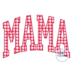 May include: Red and white gingham fabric in the shape of the word "MAMA".