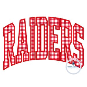 Raiders Arched Satin Applique Embroidery Design Five Sizes 5x7, 8x8, 6x10, 7x12, and 8x12 Hoop