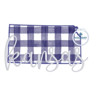 Kansas Applique Embroidered State with Satin Script Overlap KS Design Four Sizes 5x7, 8x8, 6x10, and 7x12 Hoop