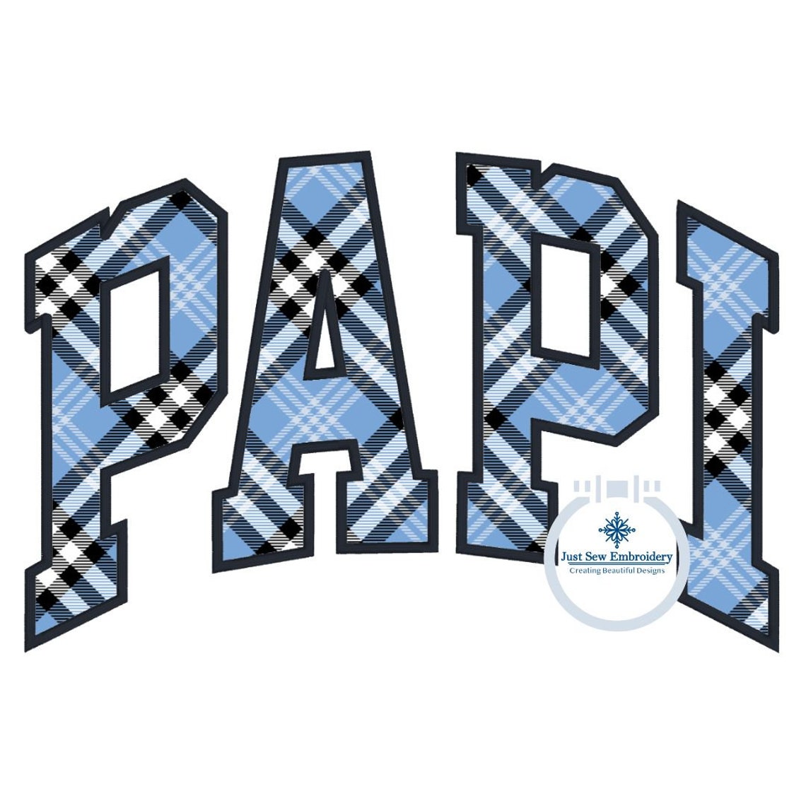 Papi Fonts PAPI Arched Satin Applique Embroidery Design Academic Font Father's Day ...