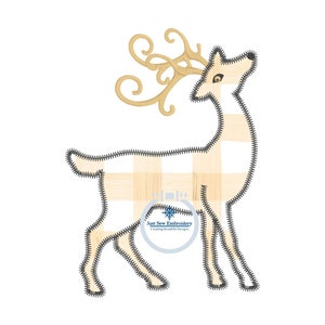 May include: A beige and white checkered reindeer with a brown antler design. The reindeer is standing on a white background. The text "Just Sew Embroidery" is visible in the lower center of the image.