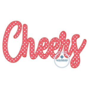 May include: Red and white polka dot "Cheery" embroidery design with a white snowflake logo in the bottom right corner that says "Just Sew Embroidery Creating Beautiful Designs".