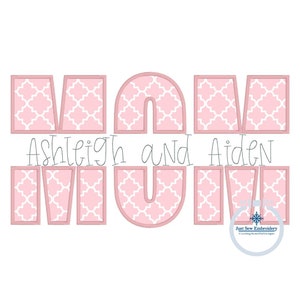 MOM Split Satin Applique Embroidery Machine Design Mother's Day Five Sizes 5x7, 5x12, 8x8, 6x10, and 8x12 Hoop