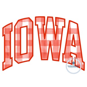 Iowa gebogen satijnen stoffen borduurontwerp satijnen randsteek vijf maten 5 x 7, 8 x 8, 6 x 10, 7 x 12 en 8 x 12 hoepel