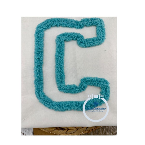 C Chenille Yarn Applique Varsity Font Zigzag Machine Embroidery Design Five Sizes 4x4, 5x5, 6x6, 7x7, and 8x8 Inch.