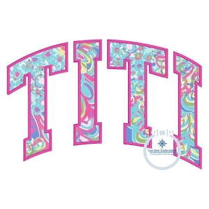 TITI Arched Satin Applique Embroidery Machine Design Five Sizes 5x7, 8x8, 6x10, 7x12, and 8x12 Hoop