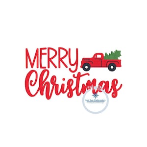 Merry Christmas Truck Machine Embroidery Design Satin Stitch 4x4 Hoop