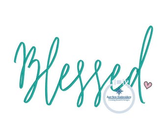 Diseño de bordado de satén bendecido con un lindo corazón en cinco tamaños: aro de 5 x 7, 8 x 8, 9 x 9, 6 x 10 y 7 x 12