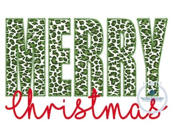 Merry Christmas Zigzag Applique Embroidery Design Satin Script One Size 8x12 Hoop