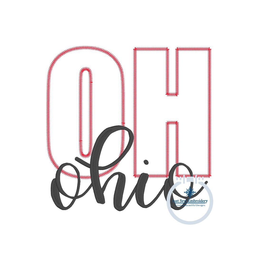 OH Block Applique Embroidery With Script OHIO Overlap Five Sizes 4x4 ...
