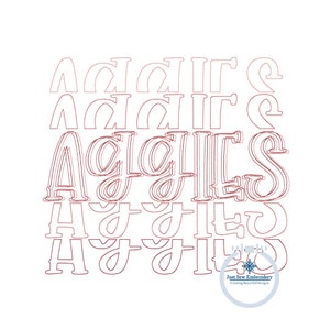 AGGIES Repeat Bean Stitch Machine Embroidery Design Five Sizes 4x4, 5x7, 8x8, 6x10, 8x12 Hoop