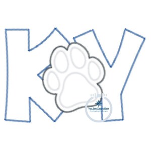 KY Paw Print Applique Embroidery Zigzag Edge Stitch Kentucky Five Sizes ...