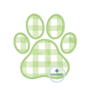 Diseño de bordado de apliques satinados con estampado de patas en nueve tamaños, de 1 pulgada a 9 pulgadas.