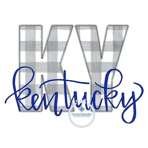 KY with Kentucky Script Overlap Applique Embroidery Three Sizes 5x7, 6x10, and 8x12, 3 Finishing Stitches: Bean, Satin, and Diamond stitch