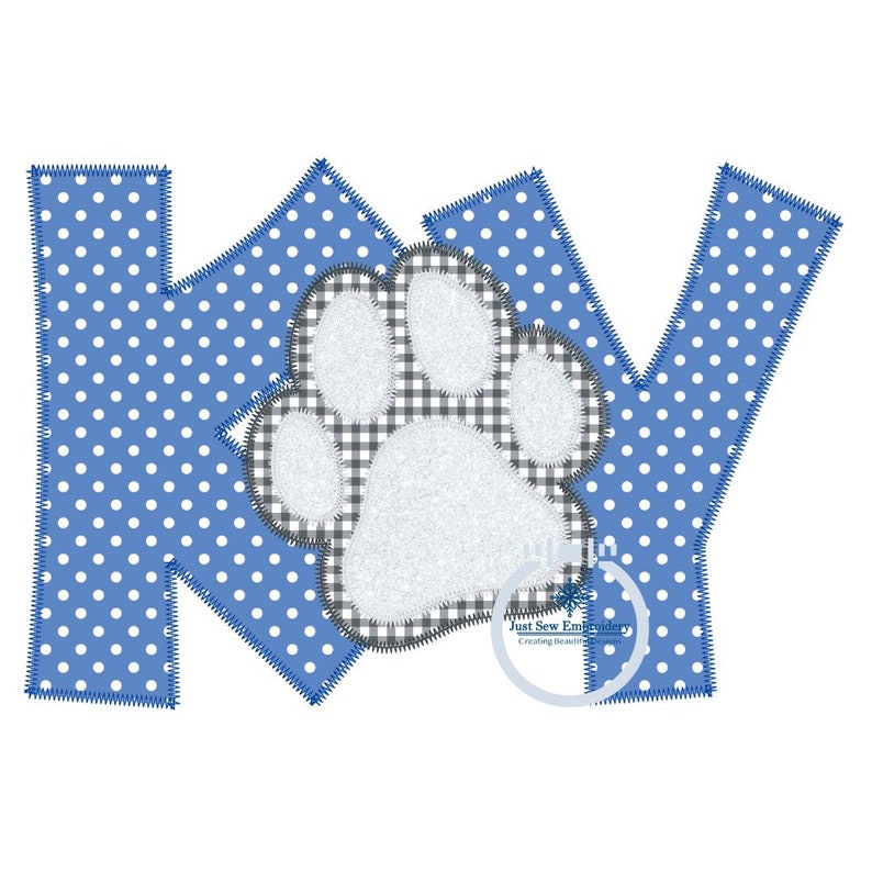 KY Paw Print Applique Embroidery Zigzag Edge Stitch Kentucky Etsy