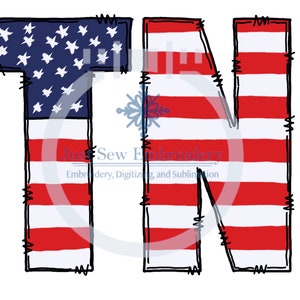 TN Tennessee American Flag Stars and Bars Print PNG Hand Drawn Digital File