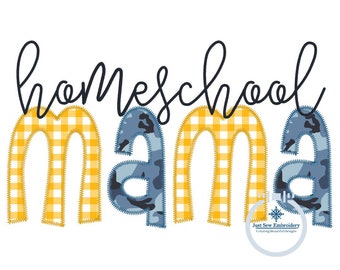 Homeschool MAMA Zigzag Applique Machine Embroidery Design Four Sizes 5x7, 8x8, 6x10, and 8x12 Hoop