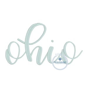 May include: A light blue cursive word "ohio" in a stylized font.