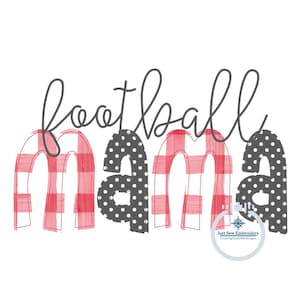 Football MAMA Raggy and Zigzag Applique Machine Embroidery Design Three Sizes 5x7, 6x10, and 8x12 Hoop