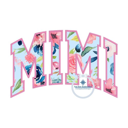 MIMI gebogen stoffen borduurontwerp Vier maten oma Moederdagcadeau 5 x 7, 6 x 10, 8 x 8, 8 x 12 hoepel