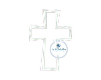 Cross Applique Raggy Scatter Machine Embroidery Design with Bean Finishing Stitch 8x8 Hoop