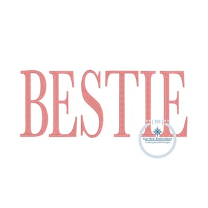 Motif de broderie BESTIE grande police de caractères avec empattement élevé, point satiné, six tailles 7, 8, 9, 10, 11 et 12 pouces