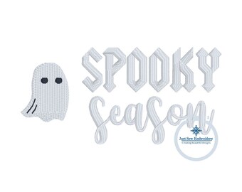Spooky Season Ghost Halloween-borduurwerk ontwerp twee lay-outopties voor linkerborst 4 x 4 of hoed hoepel