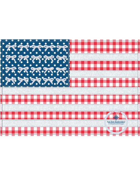 アメリカ国旗のリボンとレースのアップリケ刺繍機デザイン ビーン
