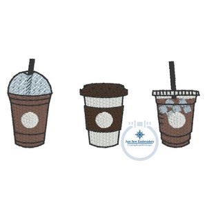 Kaffee Stickerei To Go Tasse, Frappuccino, Eiskaffee, Trio Ungefähr 1 Zoll Großer Hut Rahmen 10x10cm