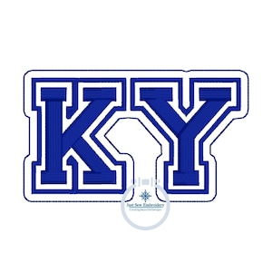 May include: Blue and white embroidered patch with the letters "KY" in a collegiate style font.